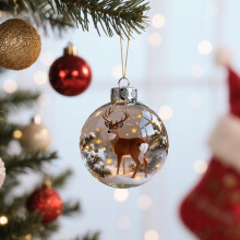 Boule de Noël en cristal en forme de renne (2D), décoration acrylique pour sapin de Noël, idéale pour Noël, les sapins de Noël, les fêtes et