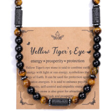 Collier pour homme en perles d'obsidienne, d'œil de tigre et d'hématite – Bijou anti-stress, idéal pour offrir des cadeaux anti-stress