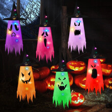 6 szt. kapeluszy na Halloween, kolorowe, świecące kapelusze czarownic, dekoracja na Halloween na zewnątrz
