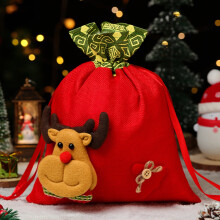 Sacchetti regalo natalizi con chiusura a coulisse, grande disegno in tessuto di Babbo Natale e pupazzo di neve per decorazioni natalizie, albero e