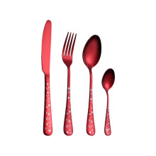 Red Holiday Stainless Steel Cutlery Set With Four Pieces For Christmas Meals And Gatherings Stylish And Functional