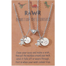 Handmade Love Heart Dinosaur Pendant Necklace Set 2 pcs