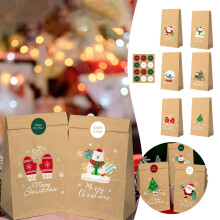 12 sacs de NoĂ«l en papier kraft, sacs avec autocollants de NoĂ«l, sacs cadeaux de NoĂ«l, adaptĂ©s aux fĂŞtes d'anniversaire d'enfants, Ă