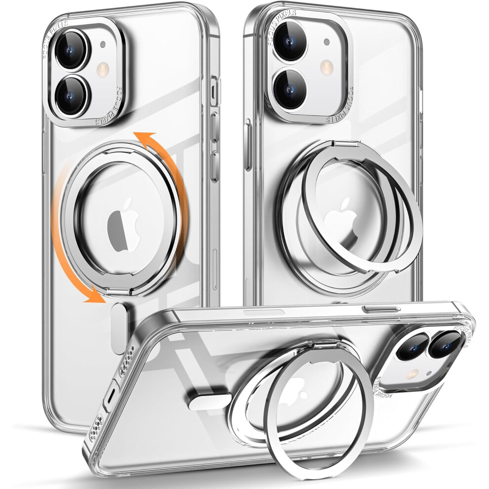 Iphone 11 Case With 360 Rotatable Magnetic Ring Stand, Magsafe Compatible, Military-Grade Shockproof, Clear, 6.1" Yellow 9065194462097