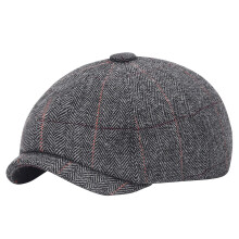 Newsboy Hats for Men Classic 8 Panel Wool Blend Beret Flat Cap Tweed Hat Adjustable Band Gray M