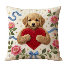Funda de almohada bordada con forma de corazón de animal de 45x45 cm