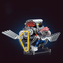 V8-as motor építőkészlet, magas szintű szimulációjú motormodell LED-es lámpákkal, okostelefonnal vezérelhető, STEM tanulási projekt, 715