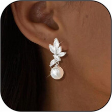 Boucles d'oreilles de mariage en perles et cristaux de zircone cubique, idéales pour les mariées, les demoiselles d'honneur et les bals de fin