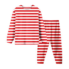 Girls Striped Pajama Set Long Sleeve Two Piece Sleepwear Comfortable Soft Fabric Home Wear Outfit for Children Red 6T