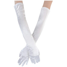 Women's Elbow-Length Satin Gloves, White, One Size – Compatible with 1920s Costumes & Bridal Evening Dresses