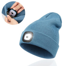 Hata Beanie LED Morttic le Ceannlampa, Caipín Cniotáilte In-athluchtaithe USB Unisex 4LED, Hata Beanie Ceannlampa Te Geimhridh do Fhir agus do