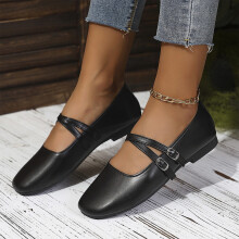 Willtoo Women's Double Strap Mary Jane Flats, Comfortable Square Toe Slip on Loafers, Trendy Elegant Dressy Ballet Sneakers