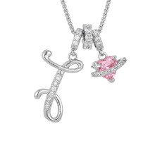 Colorful Rose Heart Letter Necklace, Personalized Anniversary Gift Jewelry, Custom Initial Pendant Necklace for Women Valentine's Day Birthday