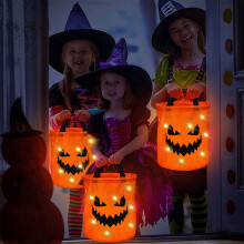 LED Lighted Halloween Candy Bag – Glowing Pumpkin Tote, Large Capacity, Reusable Polyester, Compatible with Kids' Trick or Treat