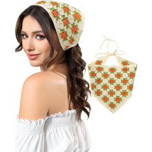 Gehäkeltes Kopftuch mit Blumenmuster, Strickbandana, 1 Stück