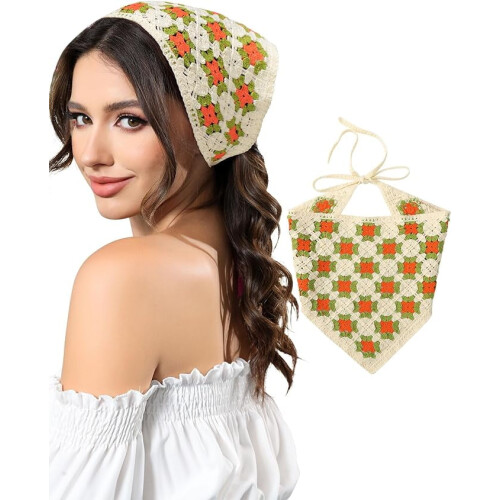 Lenço de crochê floral estilo bandana (1 peça)