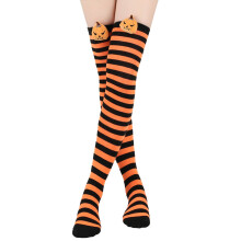 Women's Orange Halloween Over-the-Knee Socks Striped