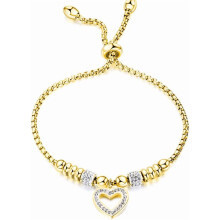 Stainless Steel Heart Charm Adjustable Size Beaded Strand Style Wedding Statement Holiday Bracelet