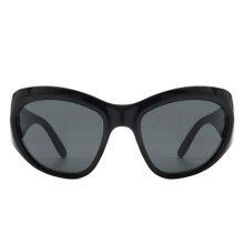 Óculos de Sol Retrô Oversized Estilo Olho de Gato para Mulheres, Armação Preta com Lentes Cinza Escuras