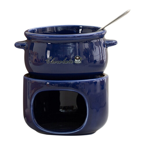 Ceramic Fondue Pot Set with Forks Dark Blue