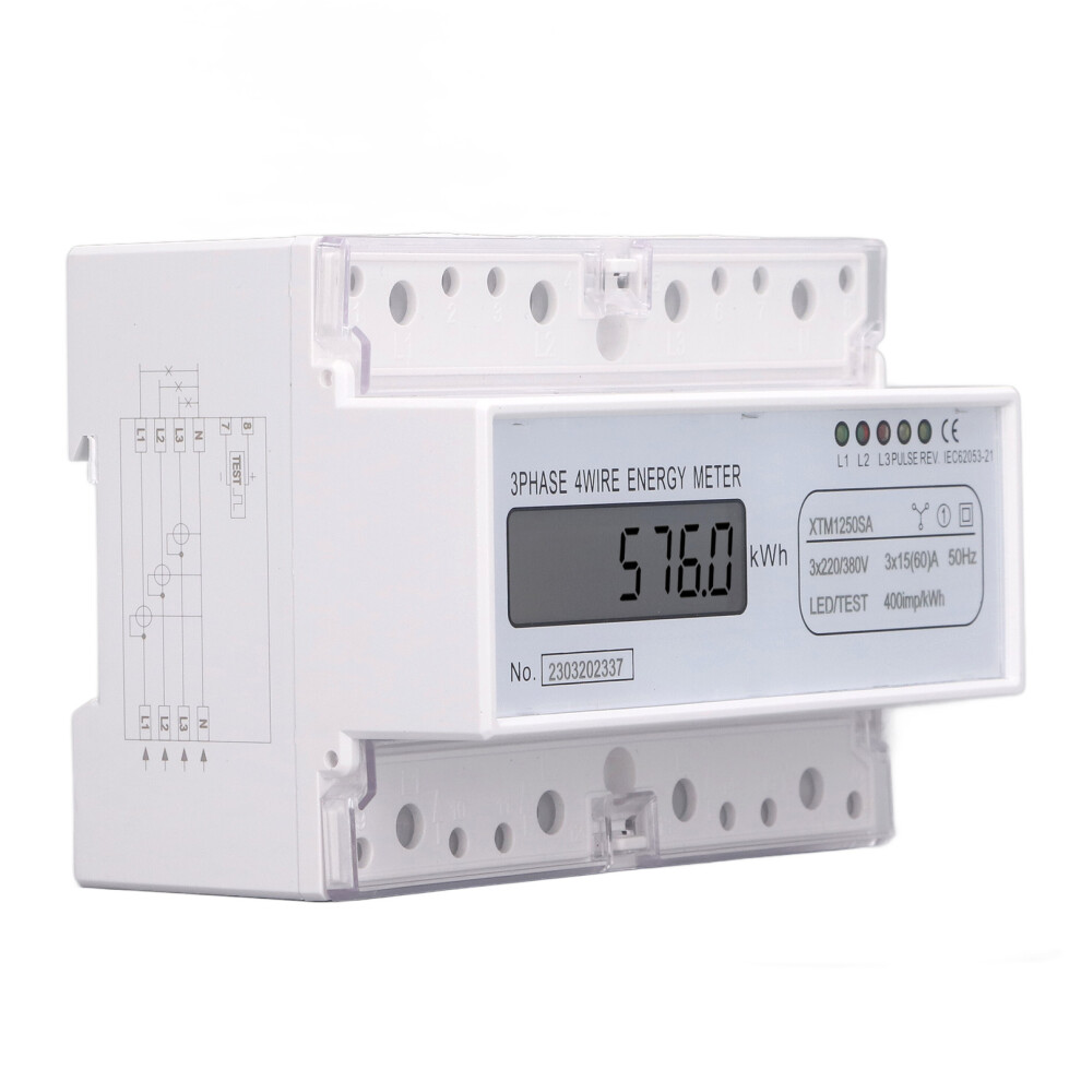 Energy Meter 3 Phase 4 Wire Lcd Wattmeter 35Mm Din Rail Mount Xtm1250sa 9481387622114