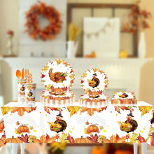Thanksgiving Party Set: 9" Plates, Cups, Napkins & Tablecloth for Family & Autumn Celebrations