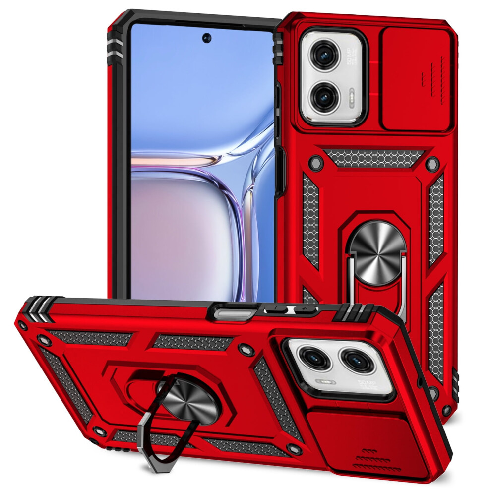 Rugged Phone Case For Motorola Moto G Play 4G 2024 Â Sliding Camera Cover, Kickstand, Drop-Proof, Military Grade, Red 9122141085812