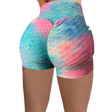 Shorts esportivos femininos plus size de cintura alta com bolsos – Multicoloridos, elásticos, confortáveis para ioga e esportes, azul tamanho