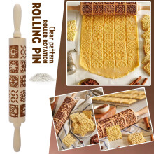 Embossed Rolling Pin for Baking with Snowflake Design and French Style Dough Roller Perfect as Christmas Stocking Stuffer Gifts