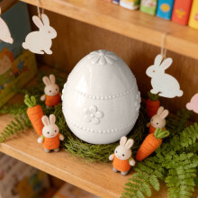 Karymi Oster-Ei aus Keramik, 4,3 x 3,6 Zoll, Rosa & Weiß, handgefertigte Wohndekoration – passend für Frühlings-, Weihnachts- und