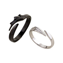 Individuell anpassbares Partnerring-Set mit Sonne-Mond-Motiv – Engel- & Teufelsdrachen-Design, offen, kompatibel mit Verlobungsringen als Geschenk
