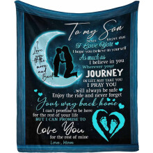 Couverture personnalisée avec message et prénom de maman et papa pour mon fils : « Je te promets de t’aimer pour toujours » (Lune)