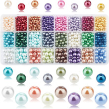 2640 Stück perlmuttartige Glasperlen, 24 Farben, 3 Größen (4 mm/6 mm/8 mm), künstliche Perlen als Zwischenperlen für die Schmuckherstellung