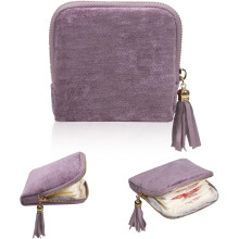 Travel Jewelry Case with Zipper, Portable Organizer for Bracelets Necklaces Bangles Rings Healing Crystals, Gift for Women with Purple Tassel