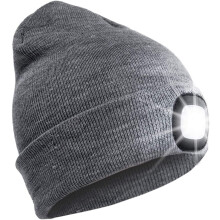 Morttic LED-mössa, USB-laddningsbar 4-LED-pannlampa, varm stickad vintermössa för män/kvinnor – vandring, cykling, camping (mörkgrå)
