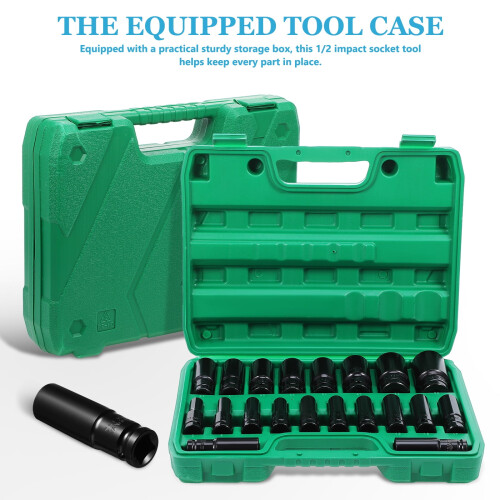 20Pcs Heavy Duty Impact Socket Tool Set with Slotted Sleeve and Storage Box