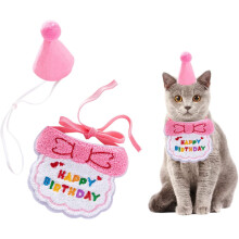 Cute Cat & Dog Birthday Scarf & Hat Set – Embroidered Bandana, Happy Birthday Decor for Puppy, Kitten, Small Pet – Compatible with Pets