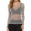 Damen-Langarmtop aus transparentem Mesh, Grau, Größe M 1