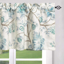 Watercolor Floral & Branches Valance for Windows, Rod Pocket, 52x18", Blue – Compatible with Standard Rods