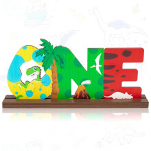 One Sign Dinosaur Wooden Ornament Colorful Letter Desktop Centrepiece for 1-Year-Old Baby Birthday Party/ Dinosaur Party Decor