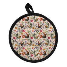 Flower Round Chicken Pot Holder & Oven Glove in One – Stylish Kitchen Organizer, Microwave/BBQ Hotpads, Hand & Countertop Protection