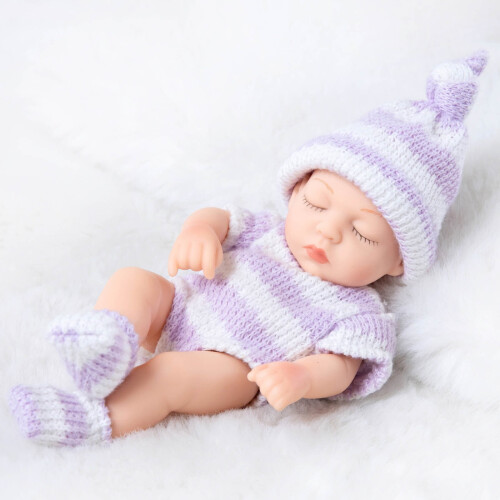 Κούκλα Reborn Baby 18cm με πιπίλα και σαλιάρα, ρεαλιστικό βινύλιο, μαλακό λάστιχο,