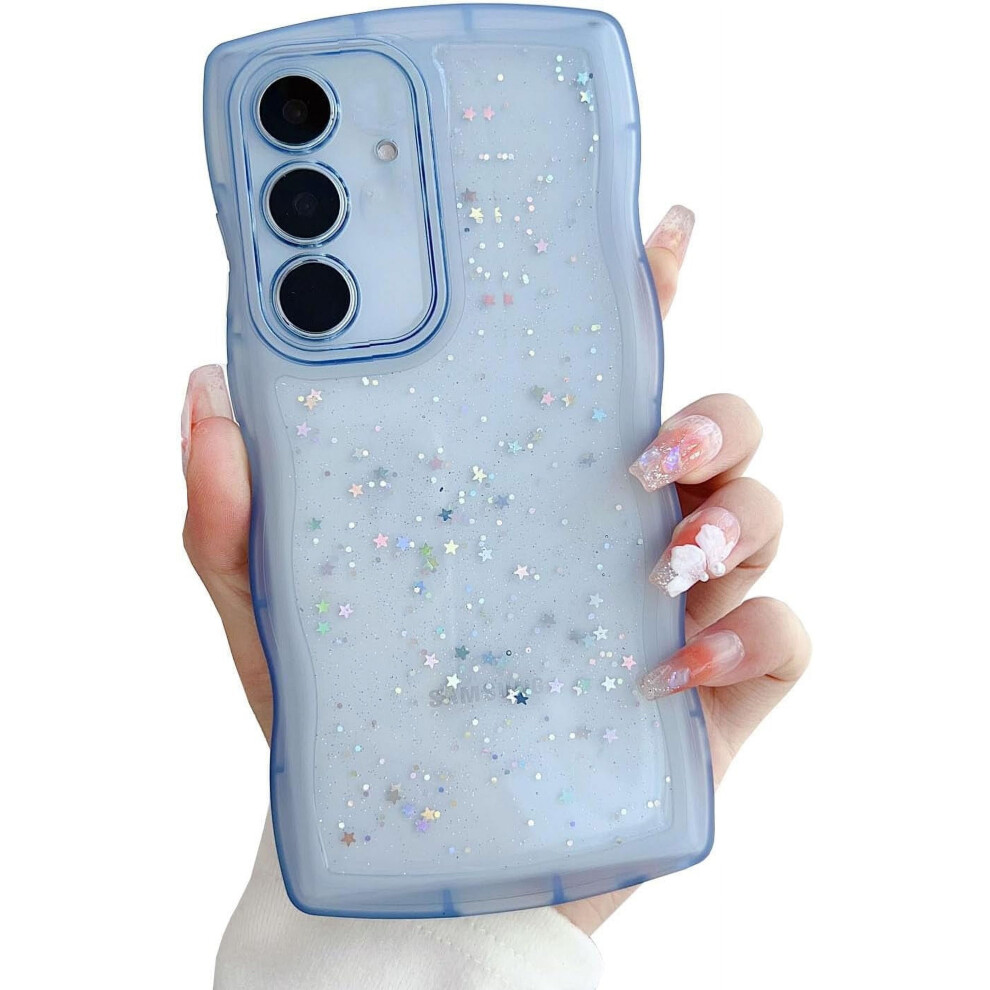 Compatible With Galaxy A14 5G Case For Women & Girls – Glitter Bling, Curly Wave Frame, Shockproof Silicone Cover With Lens Protector (Blue) Blue 9170372360499