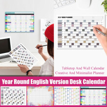 Year-Round English Desk & Wall Calendar, Dual-Purpose Korean Minimalist Planner – Compatible with Desktop and Wall