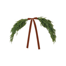 Guirlanda de Natal espelhada de 80 cm com pinheiro artificial de Norfolk, laço de veludo e folhagem artificial – Compatível com decoração