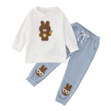 Conjunto de roupa para bebê menina, outono/inverno, com blusa de moletom de manga comprida com estampa de coelhinho e calça jogger branca, tamanhos