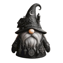 Figurine de gnome gothique et de nain magicien – Décoration sur le thème de la magie noire pour Halloween, Noël, bureau, étagère, compatible