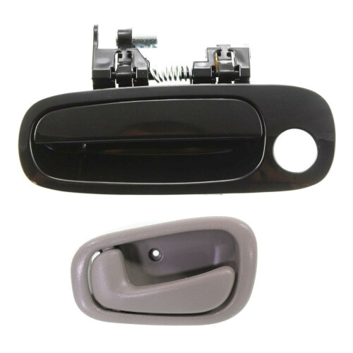 Car Door Handle Front Left Exterior Interior 2pcs Black
