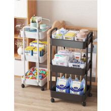 3-Tier Rolling Utility Cart with Removable Drawer, Lockable Wheels, Sturdy Organizer for Kitchen, Bathroom, Craft, Makeup, Baby – Compatible with