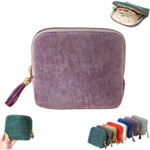 Compact Jewelry Zippered Pocket Case (5.1"x4.7") – Foldable Velvet Pouch with 5 Soft Pockets, Tangle-Free Organizer for Travel & Daily Use